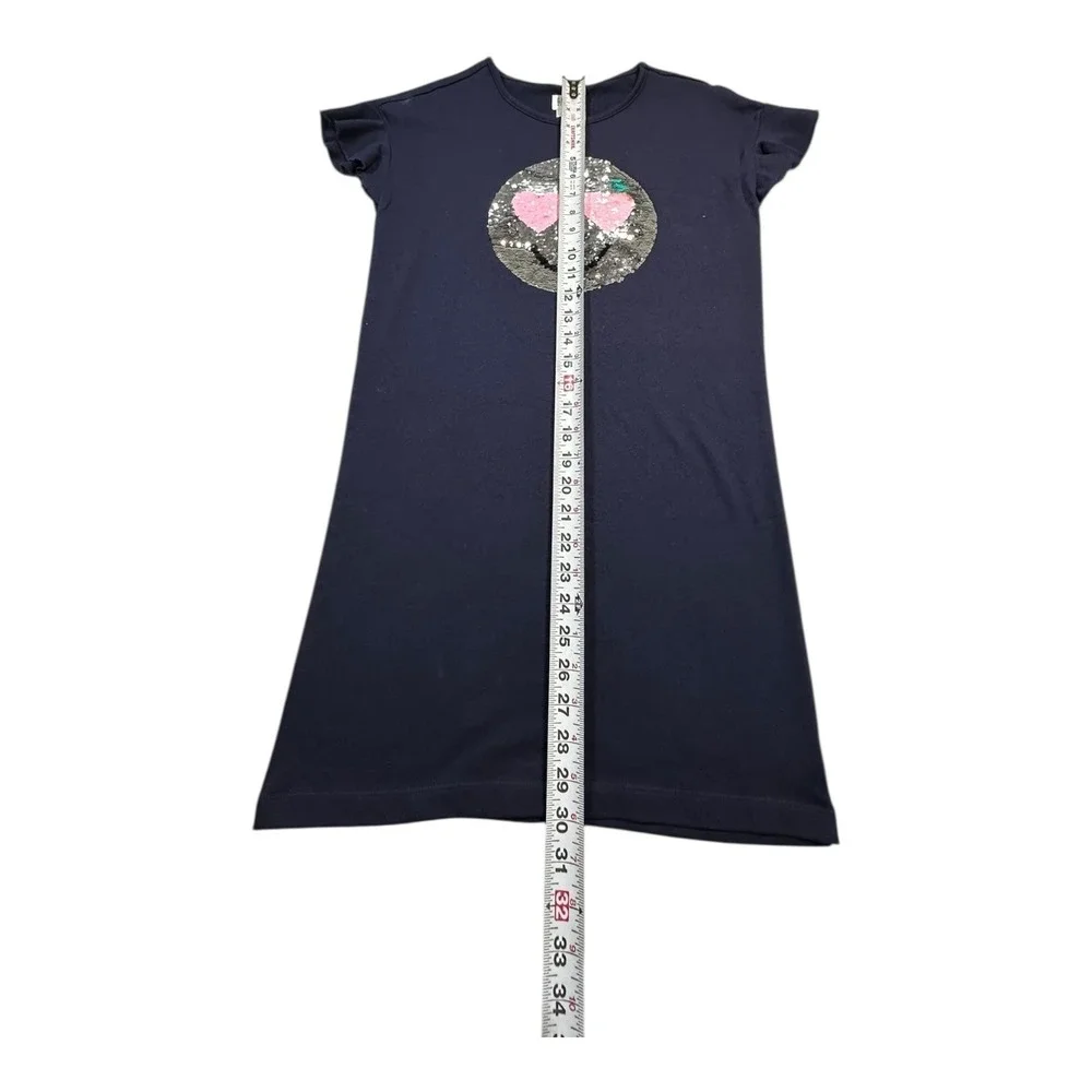 GAP‎ Kids Girls Navy Blue Sequin Smiley Face Ruffle Sleeve Dress XL 12